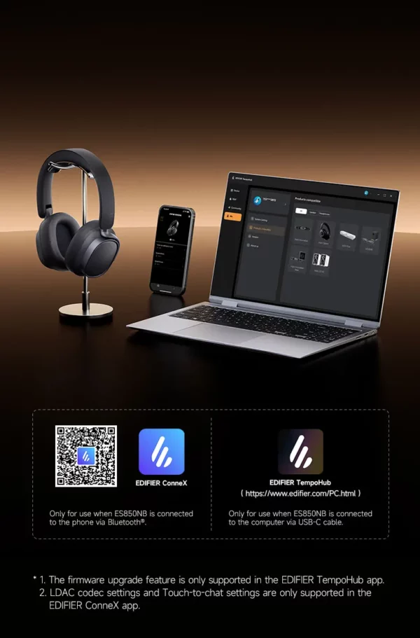 Edifier ES850NB casque sans fil suppression du bruit écouteurs Bluetooth haute résolution sans fil sur l'oreille casque avec sac de transport – Image 27