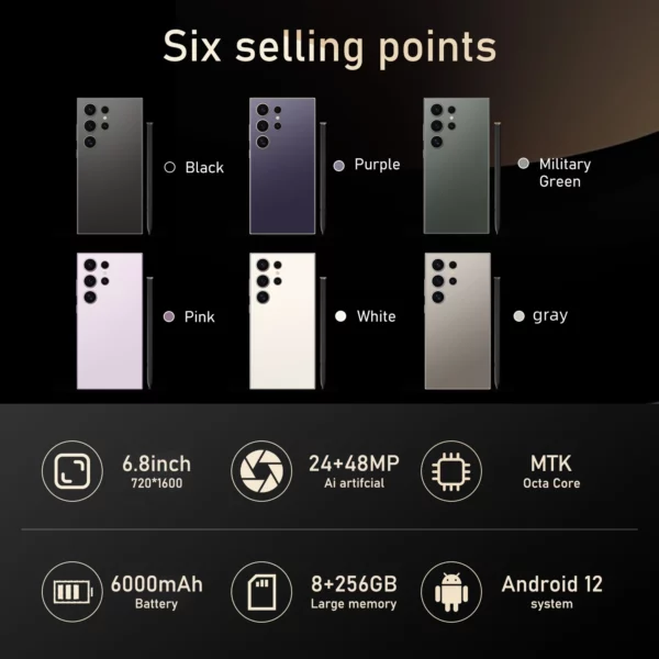 FUFFI-S25 Pro, téléphone intelligent Android, 6.8 pouces, 12GB RAM, 512GB ROM, double SIM, téléphone portable, Google Play Store, 24 + 48MP, 6000mAh, téléphones portables – Image 12