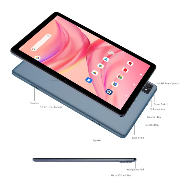 VASOUN-Tablette Android 14 de 10.1 Pouces, 12 Go (6 + 6 Extensions) de RAM, 128 Go, Dean, Octa Core, Touriste Epi4 G Débloquée avec WiFi 2.4G/5G et GPS – Image 12