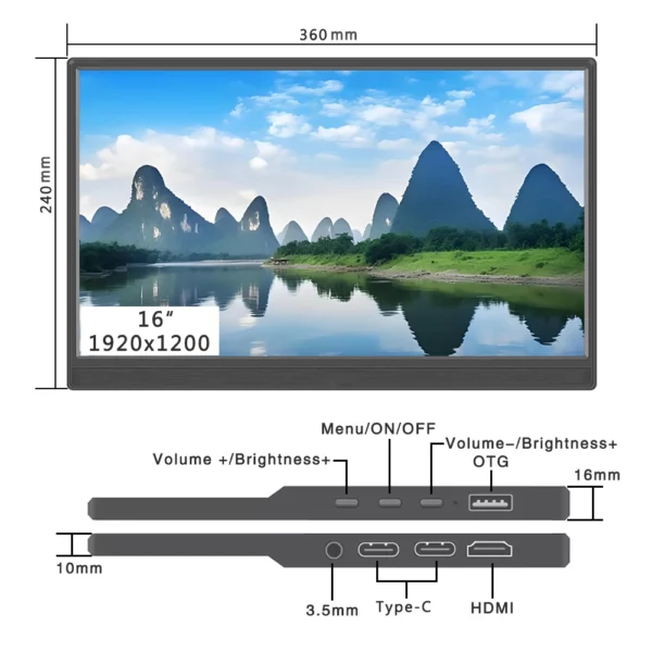 Moniteur d'ordinateur 14 "/15.6"/16 ", écran tactile IPS, panneau LCD HD, moniteur Portable USB-C, compatible HDMI pour ordinateur Portable Switch PS4/PS5 – Image 16