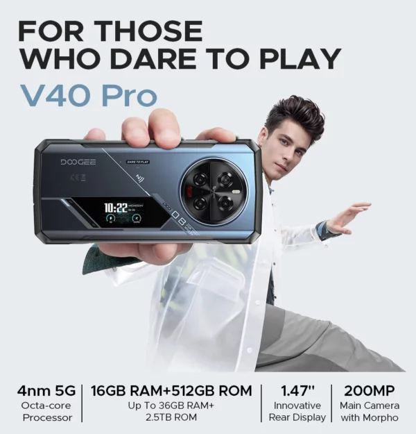 DOOGEE V40 Pro 5G téléphone robuste 6.78 "16GB + 512GB téléphones de jeu dimension 7300 200MP AI caméra 8680mAh Android 14 – Image 9
