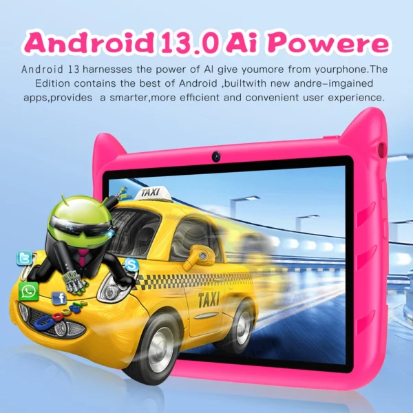 BDF-Tablette Android 13 pour enfants, extension 1 To, 4 Go de RAM, 64 Go de ROM, WiFi 5G, batterie 4000mAh, appareil photo touristique, cadeau pour enfants, logiciel pour enfants, 7 pouces – Image 3