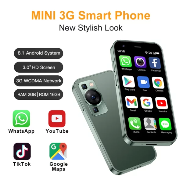 SERVO -Mini Smartphone P60 PRO, Android, Écran 3.0 ", Google Play, 2 Go + 16 Go, WIFI, Hotspot GPS, Petit Mobile de Poche, Matin, Prix Bas
