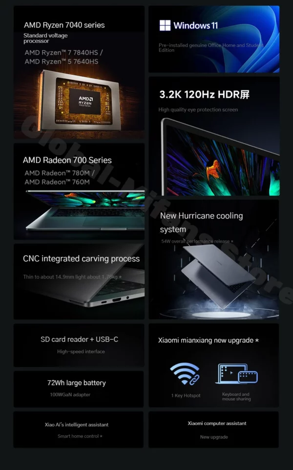 Xiaomi-Ordinateur portable Redmi PlePro 15, 2023 Ryzen R5, processeur 7640HS, 16 Go + 512 Go, AMD Radeon 760M, 3.2K, écran 120Hz, ordinateur portable 15.6" – Image 10