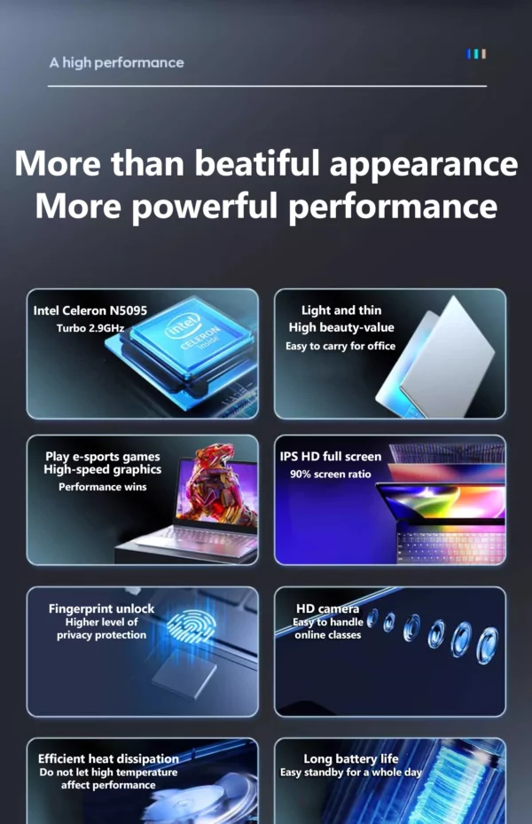 Ordinateur portable de jeu Ultrabook, Windows 10, 11 Ram, 16 Go Rom, 256 Go, 512 Go, 1 To, 2 To, SSD, 2.4G, 5.0G, WiFi, Bluetooth, Intel N5095 – Image 20