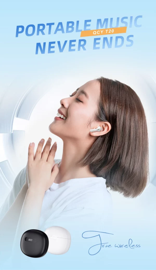 QCY-Écouteurs sans fil Bluetooth 5.3 TWS T20, oreillettes à faible latence de 68ms, 13mm, casque HIFI, 4 micros, appel ENC HD, nouveau – Image 8