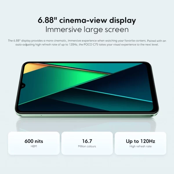 POCO C75 Global Version Smartphone NDavid 128 Go 256 Go 6.88 "Dot DstressDisplay Helio G81-Ultra 50MP Camera Massive 5160mAh Battery – Image 4