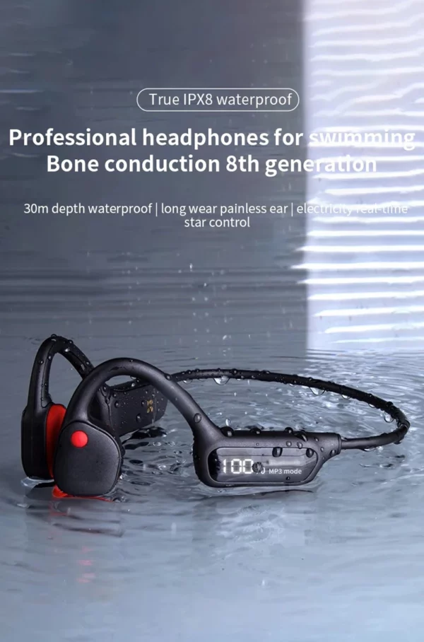 Écouteurs à Conduction osseuse, Bluetooth, sans fil, étanche IPX8, lecteur MP3, Hifi, crochet d'oreille, casque avec micro, pour la natation – Image 25