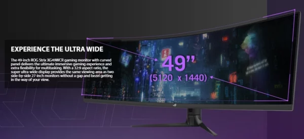 ASUS ROG Strix-Moniteur IPS incurvé rapide, XG49WCR 49, 5120x1440, taux de rafraîchissement de 165Hz, luminosité de 450Wind/ m2, USB Type-C – Image 9