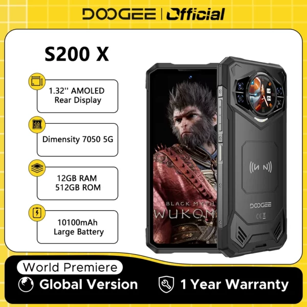 Première mondiale DOOGEE S200 X 5G téléphone robuste 12 + 512 Go Smartphone 6,72 "FHD + 120 Hz écran IPS dimension 7050 10100 mAh batterie 33 W