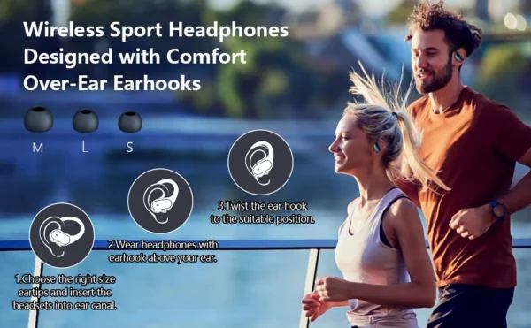 Écouteurs sans fil Bluetooth 5.3, avec bouton micro, contrôle du bruit, crochets d'oreille, casque étanche pour le sport – Image 14