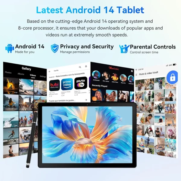 URAO A10L Android 14 tablette 10.1 pouces 12GB RAM 64GB ROM octa-core 5G WiFi avec clavier souris tactile stylo casque étui tablette Kit – Image 3