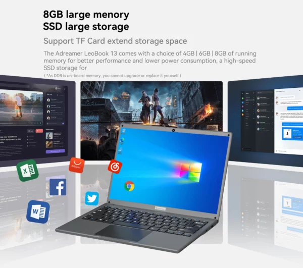 Adreamer ordinateur Portable 13.3 pouces ordinateurs portables bas prix avec processeur Intel 2.5K FHD IPS 8GB 1T SSD 2.5K FHD affichage ordinateur Portable – Image 17