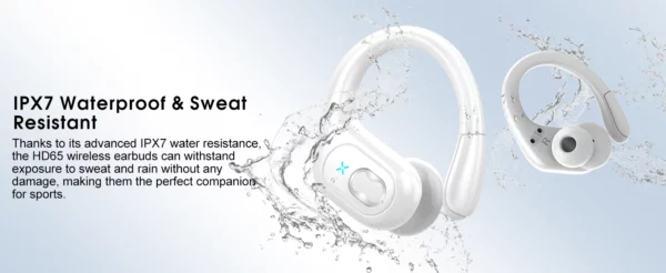 Écouteurs Bluetooth de sport, étanches IPX7, sans fil, 75 heures de musique, avec micro, affichage de puissance LED, crochet d'oreille souple, oreillettes TWS – Image 11