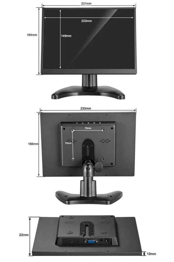 Moniteur de sécurité CCTV 10.5 pouces, écran LCD TFT 15:10 1920x1080 FHD, petit écran d'ordinateur TV pour PC CCTV avec Interface HDM VGA – Image 13