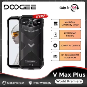 Version mondiale DOOGEE V Max Plus téléphone robuste 6.58 "120Hz affichage 16GB 512GB 200MP AI caméra 22000mAh effet d'éclairage Android 14