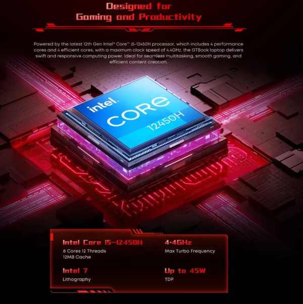 World Premier CHUWI GTBook i5-12450H RTX 3050 ordinateur portable de jeu 15.6 pouces écran FHD 16GB RAM 512GB SSD corps métallique ordinateur portable dédié – Image 3