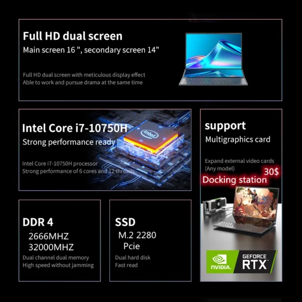 AKPAD Intel Xeon W-10885M touristes Écran 16 pouces (écran tactile 14 pouces) Ordinateur portable de jeu Windows 10 11 Pro – Image 2