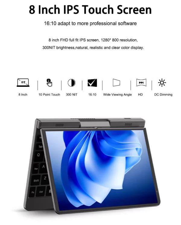 CRELANDER P8 Mini ordinateur portable 8 pouces écran tactile Intel lac N150 12GB DDR5 WiFi 6 2 en 1 ordinateur portable tablette PC ordinateur portable de poche – Image 15