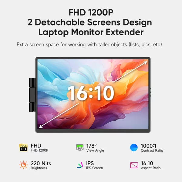 Dopesplay 14.1 pouces moniteurs portables 1200P FHD IPS simple double deuxième écran d'extension pour téléphone PC Mac 14-17 pouces ordinateurs portables – Image 3