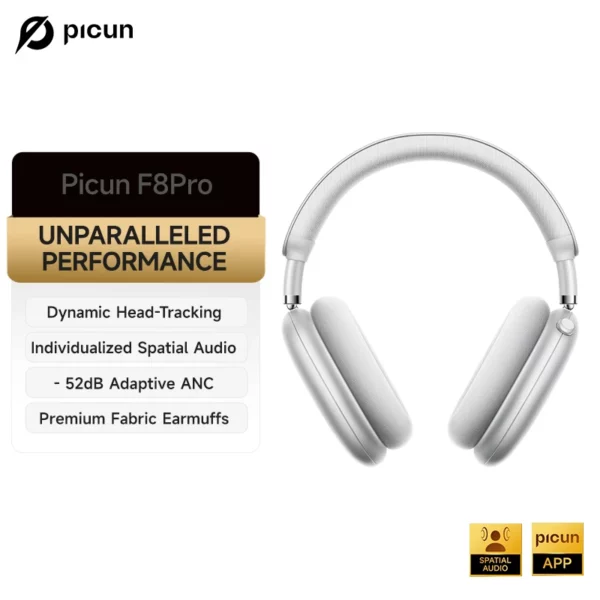 Picun F8 Pro ANC casque sans fil 3D suivi de la tête Audio spatial-52dB ANC HIFI Bluetooth casque ENC HD micro application à faible latence – Image 12