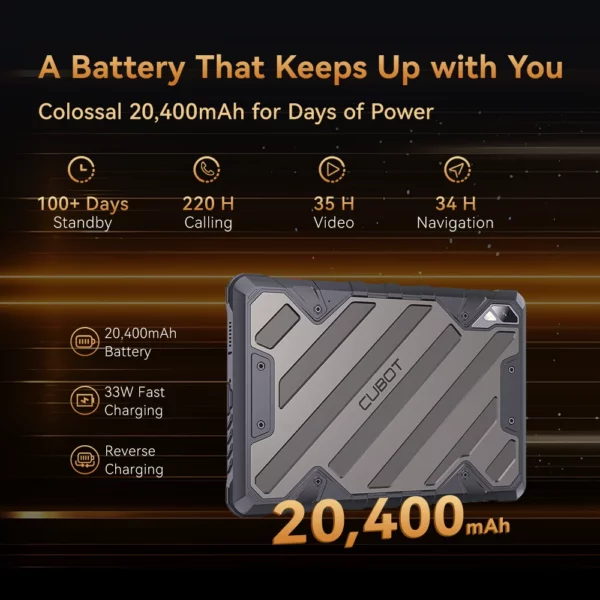 Cubot TAB KingKong 2, robuste tablette Android 14, Helio G99, Octa-core, Batterie 20400mAh, 16 Go de RAM (8 Go + 8 Go étendus), 256 Go de ROM, MIL-STD-810H étanche, Écran 10,95" 2K, double 4G tablets android 2024 – Image 2