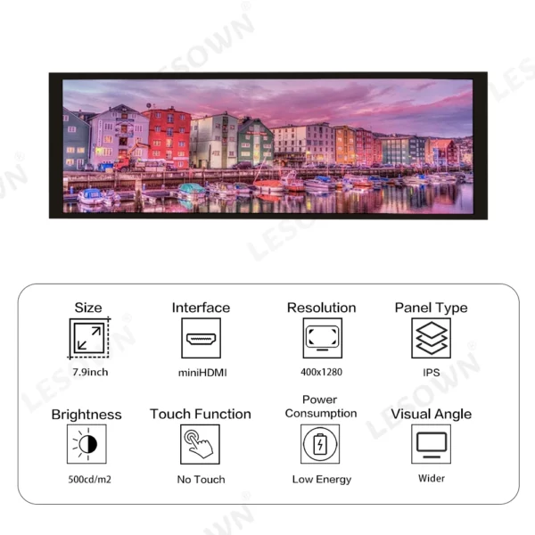 LESOWN-Moniteur d'écran LCD, barre longue étirée, haute luminosité, IPS large et fin, deuxième écran, technologie, 7.84 pouces, 7.9 Wind, m2, 1280x400 – Image 4
