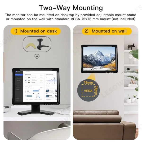 LESOWN 15 pouces petit moniteur PC 1024x768 4:3 300cd/m2 écran tactile industriel écran tactile en option pour caméra de sécurité CCTV PC – Image 4