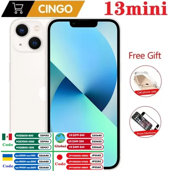 iPhone 13mini débloqué 128GB/256GB ROM A15 IOS 5G Face ID 5.4 "écran OLED Smartphone 12MP téléphone portable iphone 13 mini