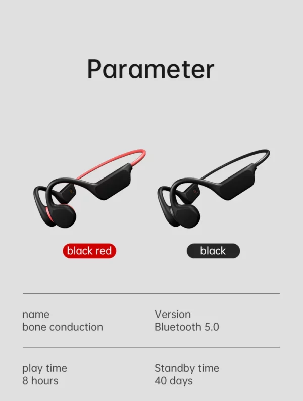 Écouteurs à Conduction osseuse, Bluetooth, sans fil, étanche IPX8, lecteur MP3, Hifi, crochet d'oreille, casque avec micro, pour la natation – Image 23