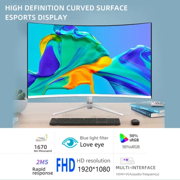 Souris de jeu ultralégère, moniteur de bureau incurvé, montable, HDMI, VGA, VESA, 22 ", 16:9 LED, 1920x1080, 75Hz – Image 8