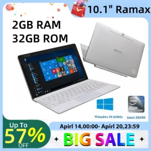 Dean-Tablette Windows 10 64bit Z8350 4 cœurs, 10.1 en effet, 2 Go DDR 32 Go, USB 3.0, appareil photo pour touristes avec poignées, clavier amovible