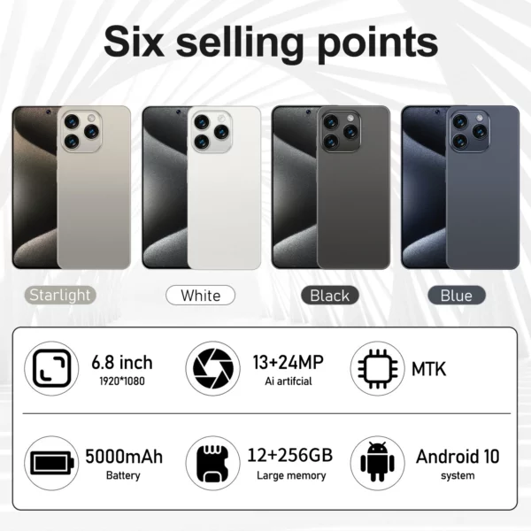 Vision mondiale 5G Smartphone Android Note 16 Pro 6000mAH 12GB RAM 256G ROM 6.8 pouces 1920x1080HD 24 + 48MP MTK10 Core 4G téléphone portable – Image 12