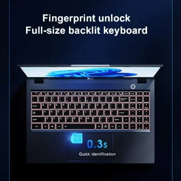Ordinateur portable 15.6 pouces Intel I7-1355U NVIDIA MX450 clavier rétro-éclairé 32GB RAM 2 to SSD DDR4 Win11 déverrouillage par empreinte digitale ordinateur de jeu – Image 3