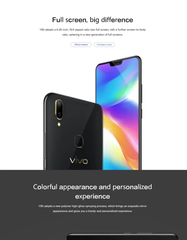 VIVO Y85 Smartphone firmware mondial Android 4G débloqué 6.26 pouces 4GB 64GB caméra 13MP toutes les couleurs en bon état téléphone utilisé – Image 8