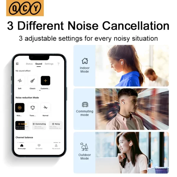 QCY HT05 ANC écouteur sans fil 40dB antibruit Bluetooth 5.2 casque 6 micro ENC HD appel TWS écouteurs Mode transparence – Image 3