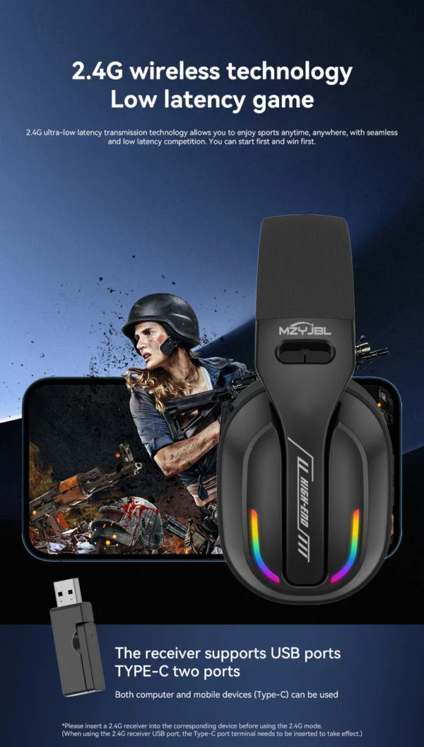 MZYJBL Bluetooth casque GT100 ENC suppression du bruit 2.4G casque sans fil sur l'oreille 5.4 écouteur étanche sport écouteurs – Image 12
