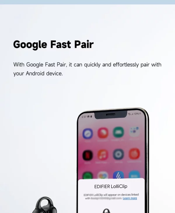 EDIFIER LolliClip écouteurs sans fil à oreille ouverte Bluetooth 5.4 haute résolution LDAC adaptatif ANC écouteur connexion multipoint IP56 – Image 27