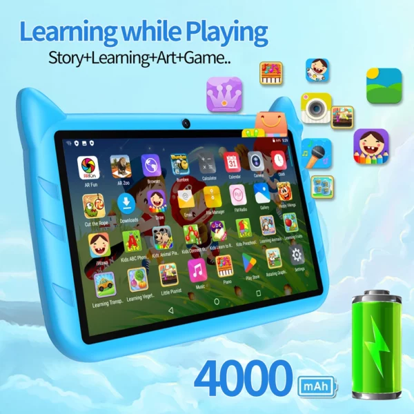 BDF-Tablette Android 13 pour enfants, extension 1 To, 4 Go de RAM, 64 Go de ROM, WiFi 5G, batterie 4000mAh, appareil photo touristique, cadeau pour enfants, logiciel pour enfants, 7 pouces – Image 4