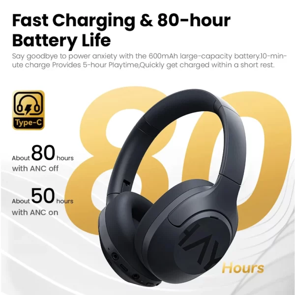 HAYLOU-Casque sans fil S30, Bluetooth 5.4, 43dB, écouteurs adaptatifs antibruit, ensembles de sauna, pilote 40mm, 80H de lecture – Image 3