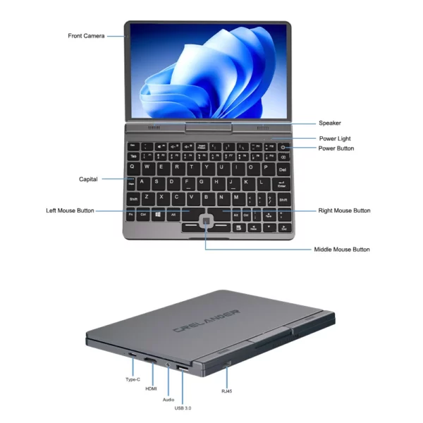 CRELANDER P8 Mini ordinateur portable de jeu 8 pouces écran tactile Intel Alder Lake N150 12GB DDR5 Windows 11 WiFi 6 petit ordinateur portable de poche – Image 6
