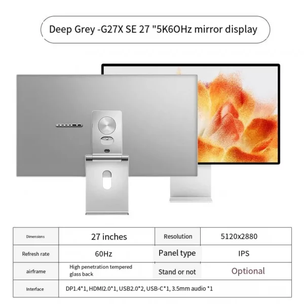 27 pouces 5K affichage TYPE-C thunderbolt pour Mac LCD moniteur alliage d'aluminium 60Hz brillant écran IPS KUYBurgos G27XSE WIT-imprégneed SUPPORT – Image 7