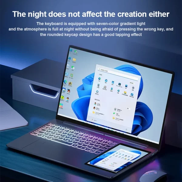 Crelander ordinateur portable Intel 15.6 "+ 7" Écran tactile 32gb RAM 1tb SSD rétroéclairé clavier ordinateur portable Windows 11 double écran – Image 5