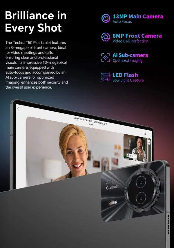 Tablette Teclast T50 Plus Android 14, 11 pouces, 2K, 90Hz, haute rafraîchissement, 6 go + 256 go, UNISOC T620, batterie 8000mAh, caméra 8MP + 13MP, languette 4G – Image 26