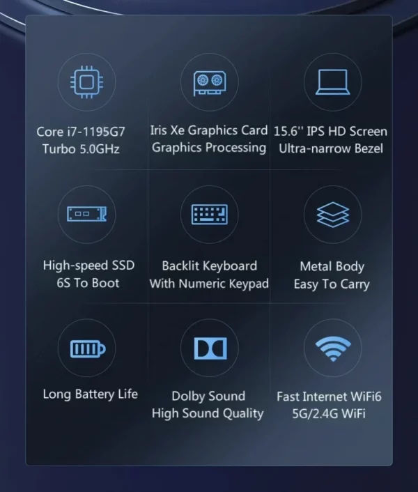 NVIDIA MX450 i7 1195g7 DDr4 32G RAM 2 to SSD ordinateur Portable 15.6 pouces ordinateur Portable Core Window11 Pro 1920*1080 écran Portable ordinateur de jeu – Image 10