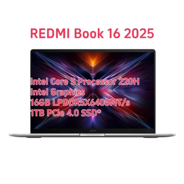 Xiaomi-Ordinateur portable Redmi Ple16 2025, ordinateur portable de bureau d'étude, processeur Intel Core 5 220H, 210H, 16 Go, 32 Go, DDR5, 512 Go, 1 To SSD – Image 8