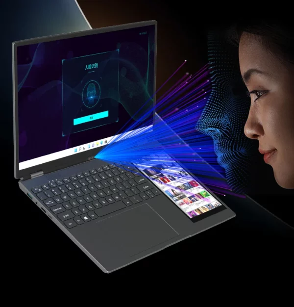 Entreprise de reconnaissance faciale à double écran pour ordinateur portable 15,6 pouces + 7 pouces, RAW 32 Go SSD 2 To DDR4, 180 °   écran tactile haute définition rétroéclairé – Image 13