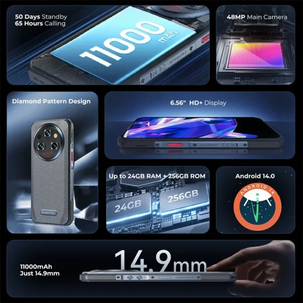 Oukitel WP35 S téléphone robuste 6GB + 256GB 11000mAh téléphones portables androids NFC 48MP caméra arrière Smartphone téléphone d'affaires – Image 3