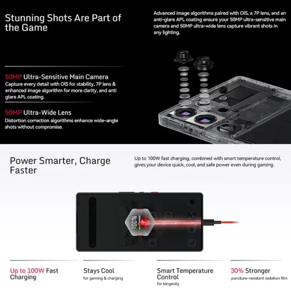 Smartphone de jeu Version mondiale RedMagic 10 Pro 5G 6.853 "Snapdragon 8 Elite 7050mAh 80W Charge 50MP NFC – Image 5