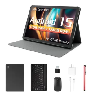 ANRY 10.95 pouces HD tablette Android 15 12GB RAM 128 ROM 2.4G/5G WiFi T606 octa-code 8000mAh tablettes Android avec étui